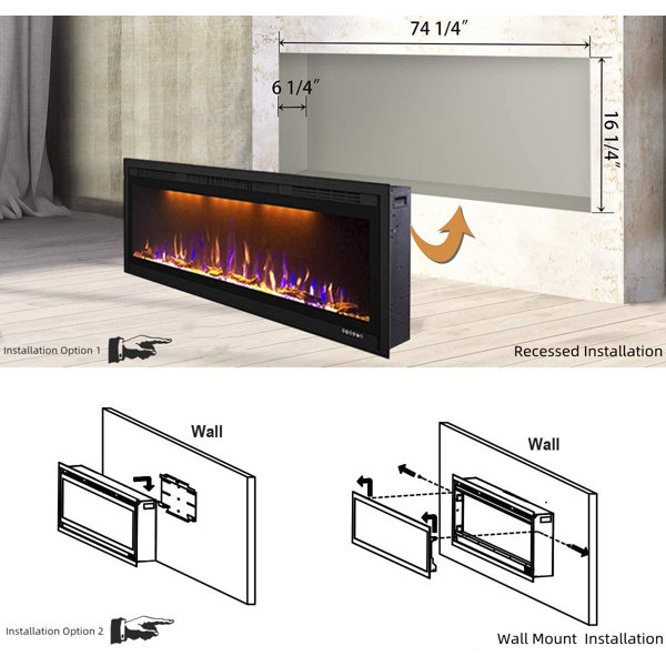Latitude Run® Nazaret Recessed Wall Mounted Electric Fireplace Insert